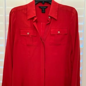 White House Black Market Red Silk Blouse, Size 2